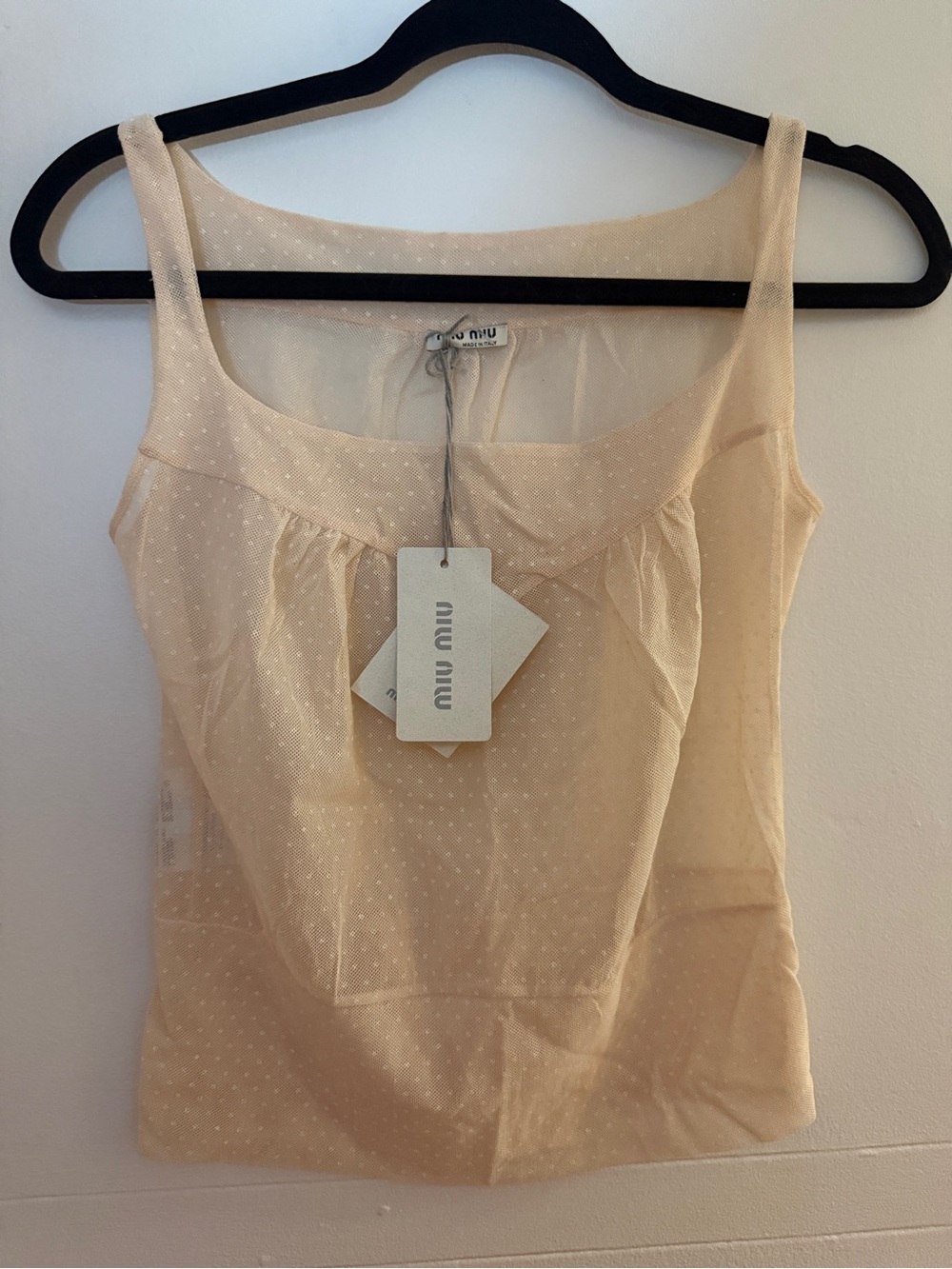 Miu Miu Sheer Nude Mesh Tank Top with Black Trim - Picture 1 of 6